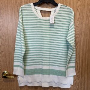 New Christopher & Banks White Green Stripe Cotton
Knit Sweater Top